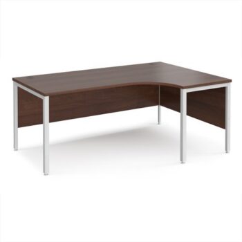 Maestro 25 right hand ergonomic desk 1800mm wide - white bench leg frame Walnut top - MB18ERWHW