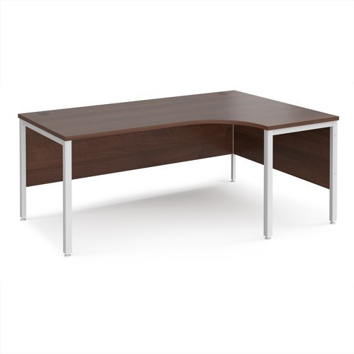 Maestro 25 right hand ergonomic desk 1800mm wide - white bench leg frame Walnut top - MB18ERWHW
