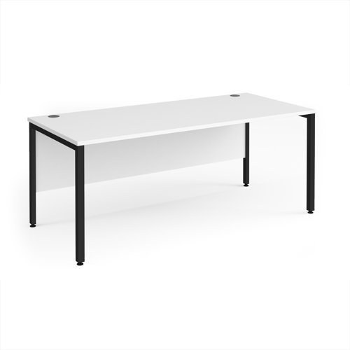 Maestro 25 straight desk 1800mm x 800mm - black bench leg frame White Top - MB18KWH