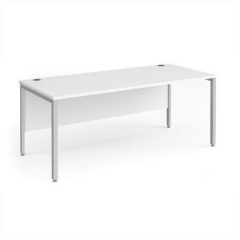 Maestro 25 straight desk 1800mm x 800mm - silver bench leg frame White Top - MB18SWH