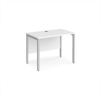 Maestro 25 straight desk 1000mm x 600mm - silver bench leg frame White Top - MB610SWH