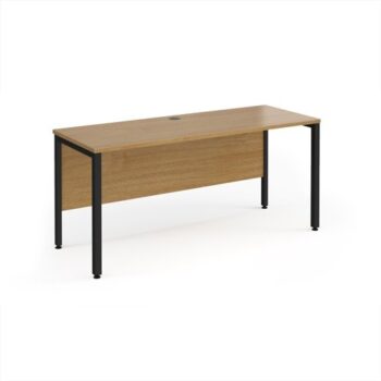 Maestro 25 straight desk 1600mm x 600mm - black bench leg frame Oak Top - MB616KO