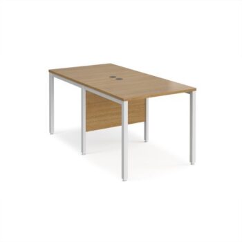 Maestro 25 back to back straight desks 800mm x 1600mm - white bench leg frame Oak Top - MB816BWHO