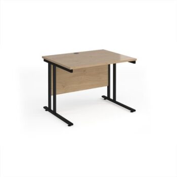 Maestro 25 straight desk 1000mm x 800mm - black cantilever leg frame Kendal Oak Top - MC10KKO