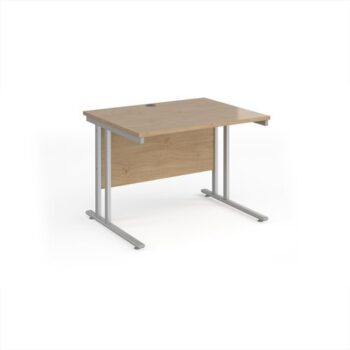 Maestro 25 straight desk 1000mm x 800mm - silver cantilever leg frame Kendal Oak Top - MC10SKO