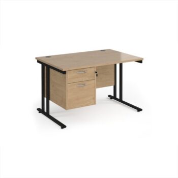 Maestro 25 straight desk 1200mm x 800mm with 2 drawer pedestal - black cantilever leg frame Kendal Oak Top - MC12P2KKO