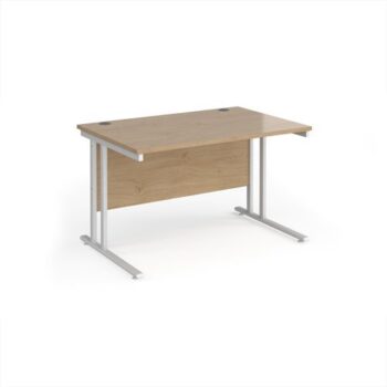 Maestro 25 straight desk 1200mm x 800mm - white cantilever leg frame Kendal Oak Top - MC12WHKO