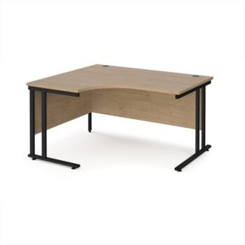 Maestro 25 left hand ergonomic desk 1400mm wide - black cantilever leg frame Kendal Oak Top - MC14ELKKO