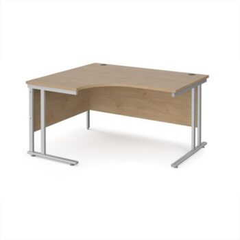 Maestro 25 left hand ergonomic desk 1400mm wide - silver cantilever leg frame Kendal Oak Top - MC14ELSKO