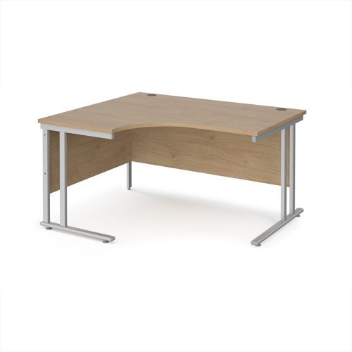 Maestro 25 left hand ergonomic desk 1400mm wide - silver cantilever leg frame Kendal Oak Top - MC14ELSKO