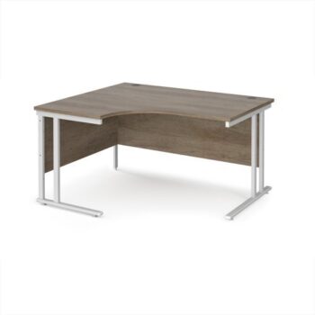 Maestro 25 left hand ergonomic desk 1400mm wide - white cantilever leg frame Nebraska Oak Top - MC14ELWHNO