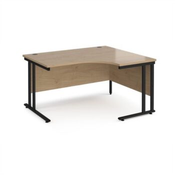Maestro 25 right hand ergonomic desk 1400mm wide - black cantilever leg frame Kendal Oak Top - MC14ERKKO