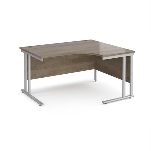 Maestro 25 right hand ergonomic desk 1400mm wide - silver cantilever leg frame Nebraska Oak Top - MC14ERSNO