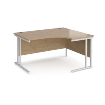 Maestro 25 right hand ergonomic desk 1400mm wide - white cantilever leg frame Kendal Oak Top - MC14ERWHKO