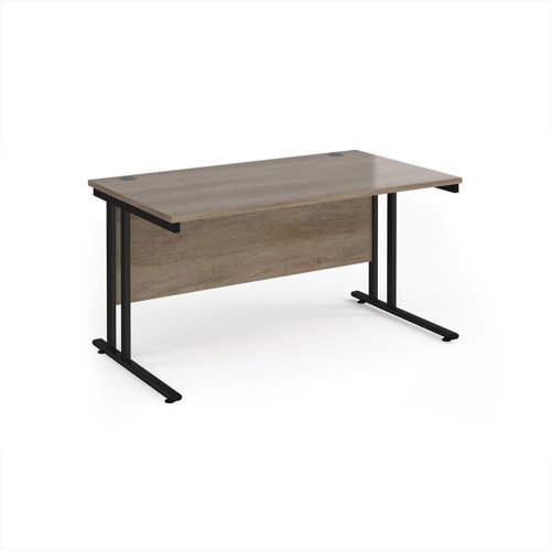 Maestro 25 straight desk 1400mm x 800mm - black cantilever leg frame Nebraska Oak Top - MC14KNO