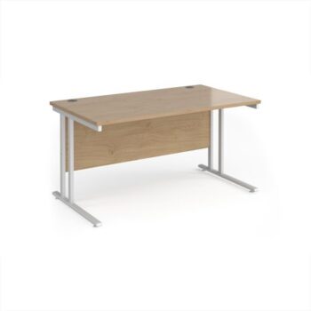 Maestro 25 straight desk 1400mm x 800mm - white cantilever leg frame Kendal Oak Top - MC14WHKO