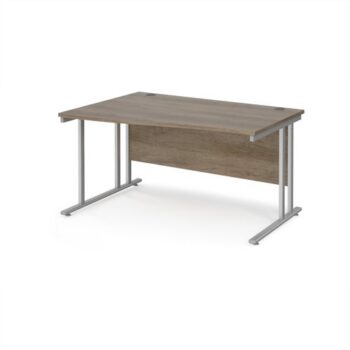 Maestro 25 left hand wave desk 1400mm wide - silver cantilever leg frame Nebraska Oak Top - MC14WLSNO