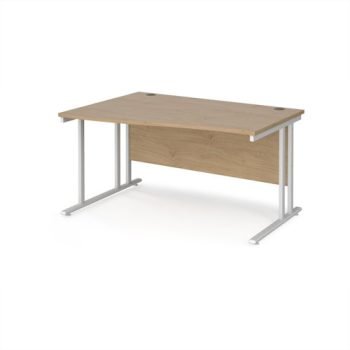 Maestro 25 left hand wave desk 1400mm wide - white cantilever leg frame Kendal Oak Top - MC14WLWHKO