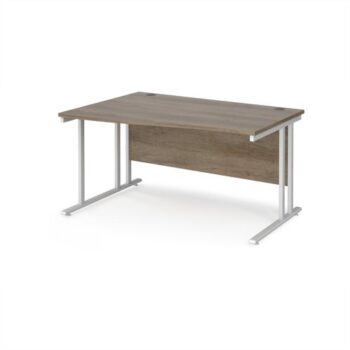 Maestro 25 left hand wave desk 1400mm wide - white cantilever leg frame Nebraska Oak Top - MC14WLWHNO