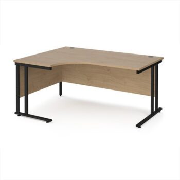 Maestro 25 left hand ergonomic desk 1600mm wide - black cantilever leg frame Kendal Oak Top - MC16ELKKO