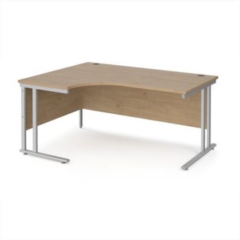Maestro 25 left hand ergonomic desk 1600mm wide - silver cantilever leg frame Kendal Oak Top - MC16ELSKO
