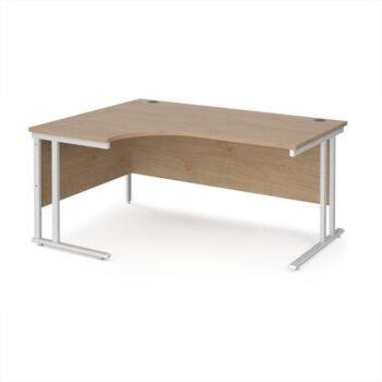 Maestro 25 left hand ergonomic desk 1600mm wide - white cantilever leg frame Kendal Oak Top - MC16ELWHKO