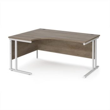 Maestro 25 left hand ergonomic desk 1600mm wide - white cantilever leg frame Nebraska Oak Top - MC16ELWHNO