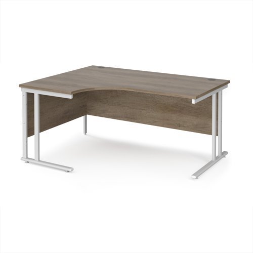 Maestro 25 left hand ergonomic desk 1600mm wide - white cantilever leg frame Nebraska Oak Top - MC16ELWHNO