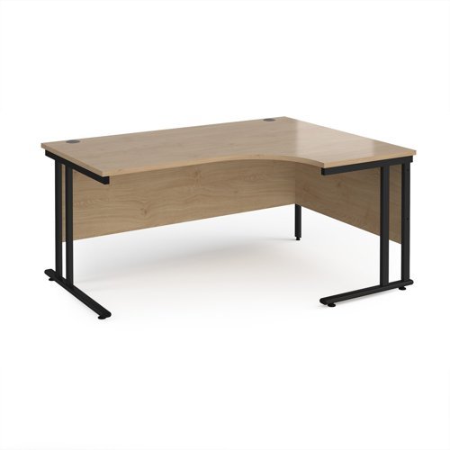 Maestro 25 right hand ergonomic desk 1600mm wide - black cantilever leg frame Kendal Oak Top - MC16ERKKO