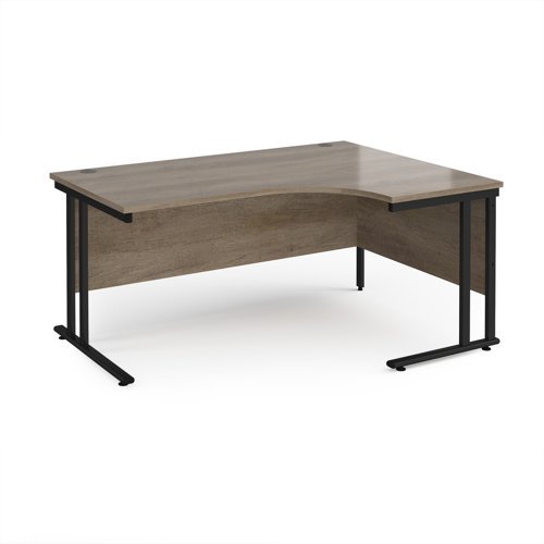 Maestro 25 right hand ergonomic desk 1600mm wide - black cantilever leg frame Nebraska Oak Top - MC16ERKNO