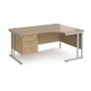 Maestro 25 right hand ergonomic desk 1600mm wide with 3 drawer pedestal - silver cantilever leg frame Kendal Oak Top - MC16ERP3SKO