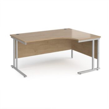 Maestro 25 right hand ergonomic desk 1600mm wide - silver cantilever leg frame Kendal Oak Top - MC16ERSKO