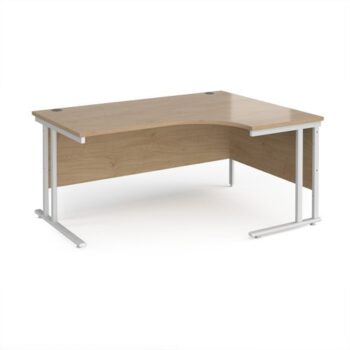 Maestro 25 right hand ergonomic desk 1600mm wide - white cantilever leg frame Kendal Oak Top - MC16ERWHKO