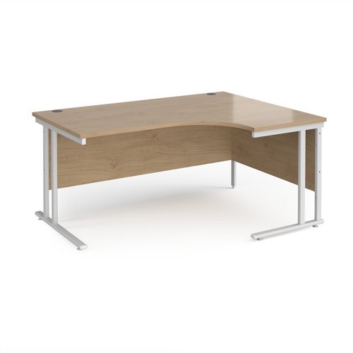 Maestro 25 right hand ergonomic desk 1600mm wide - white cantilever leg frame Kendal Oak Top - MC16ERWHKO