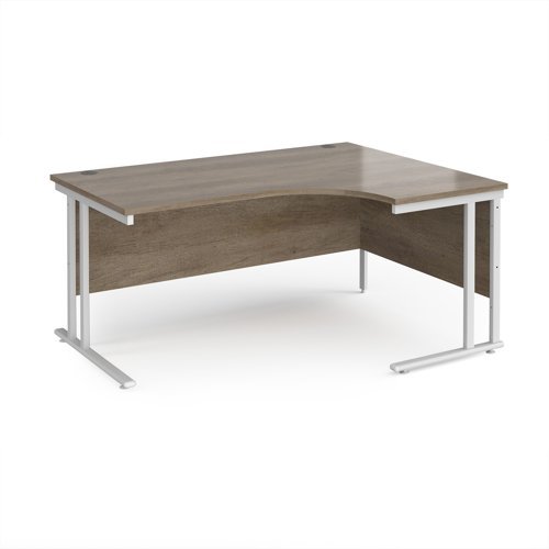 Maestro 25 right hand ergonomic desk 1600mm wide - white cantilever leg frame Nebraska Oak Top - MC16ERWHNO