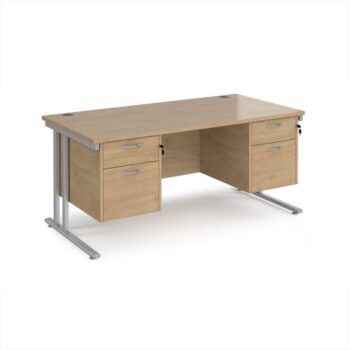 Maestro 25 straight desk 1600mm x 800mm with two x 2 drawer pedestals - silver cantilever leg frame Kendal Oak Top - MC16P22SKO