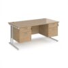 Maestro 25 straight desk 1600mm x 800mm with two x 2 drawer pedestals - white cantilever leg frame Kendal Oak Top - MC16P22WHKO