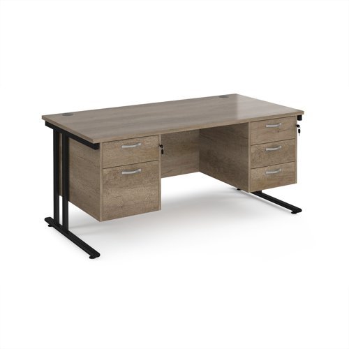 Maestro 25 straight desk 1600mm x 800mm with 2 and 3 drawer pedestals - black cantilever leg frame Nebraska Oak Top - MC16P23KNO