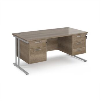 Maestro 25 straight desk 1600mm x 800mm with 2 and 3 drawer pedestals - silver cantilever leg frame Nebraska Oak Top - MC16P23SNO