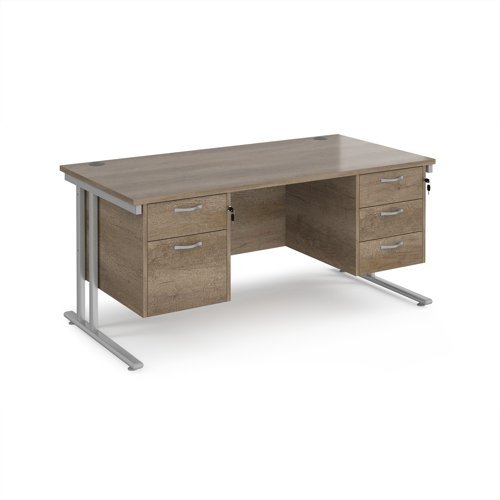 Maestro 25 straight desk 1600mm x 800mm with 2 and 3 drawer pedestals - silver cantilever leg frame Nebraska Oak Top - MC16P23SNO