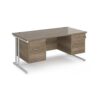 Maestro 25 straight desk 1600mm x 800mm with 2 and 3 drawer pedestals - white cantilever leg frame Nebraska Oak Top - MC16P23WHNO