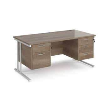 Maestro 25 straight desk 1600mm x 800mm with 2 and 3 drawer pedestals - white cantilever leg frame Nebraska Oak Top - MC16P23WHNO