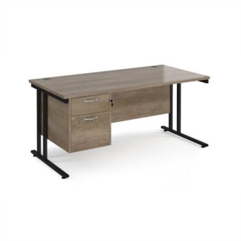 Maestro 25 straight desk 1600mm x 800mm with 2 drawer pedestal - black cantilever leg frame Nebraska Oak Top - MC16P2KNO