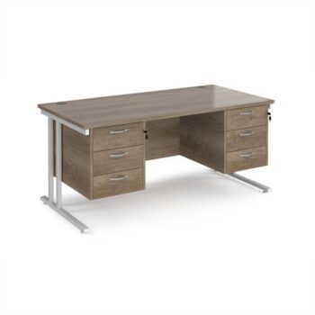 Maestro 25 straight desk 1600mm x 800mm with two x 3 drawer pedestals - white cantilever leg frame Nebraska Oak Top - MC16P33WHNO