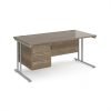 Maestro 25 straight desk 1600mm x 800mm with 3 drawer pedestal - silver cantilever leg frame Nebraska Oak Top - MC16P3SNO