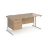 Maestro 25 straight desk 1600mm x 800mm with 3 drawer pedestal - white cantilever leg frame Kendal Oak Top - MC16P3WHKO