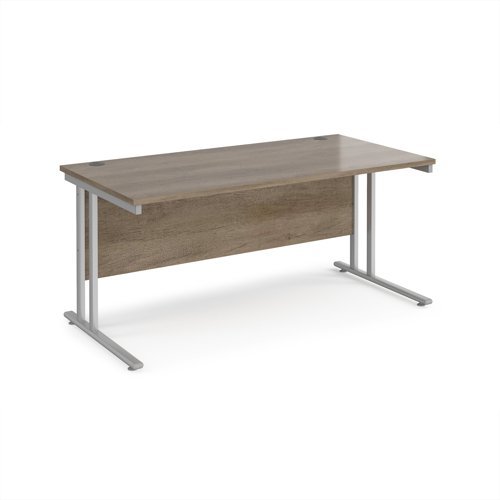 Maestro 25 straight desk 1600mm x 800mm - silver cantilever leg frame Nebraska Oak Top - MC16SNO