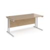 Maestro 25 straight desk 1600mm x 800mm - white cantilever leg frame Kendal Oak Top - MC16WHKO