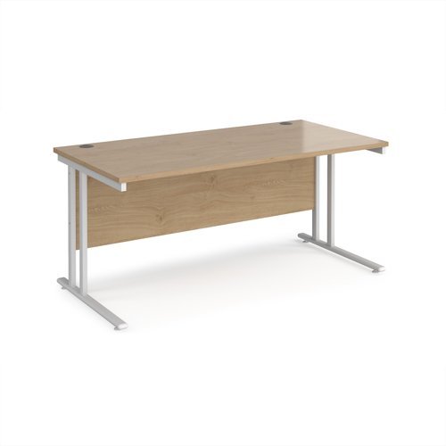 Maestro 25 straight desk 1600mm x 800mm - white cantilever leg frame Kendal Oak Top - MC16WHKO
