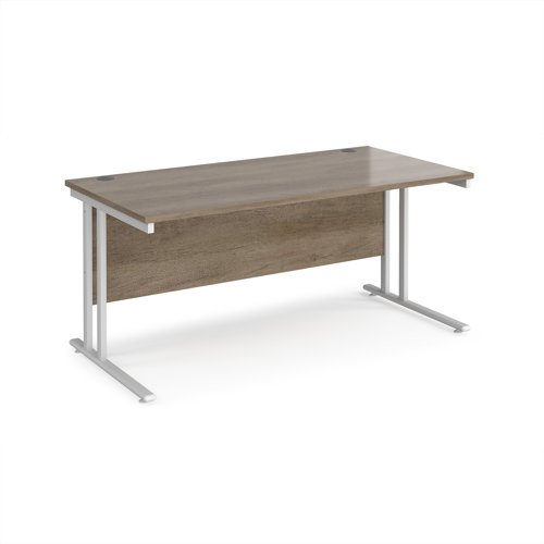 Maestro 25 straight desk 1600mm x 800mm - white cantilever leg frame Nebraska Oak Top - MC16WHNO